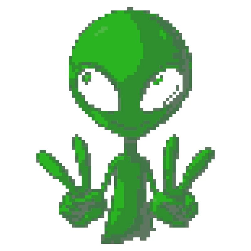 Pixel grünes Alien-Peace-Zeichen-Tee
