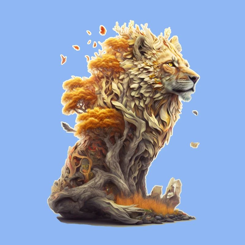 Lion avec des éléments de savane, conception de lion