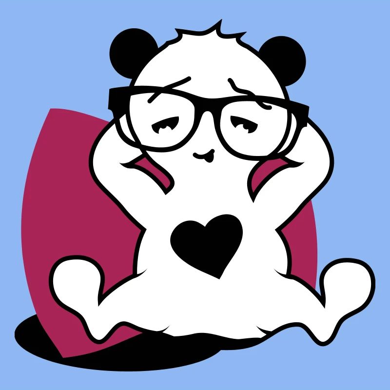Panda with nerd glasses and heart button while relaxing