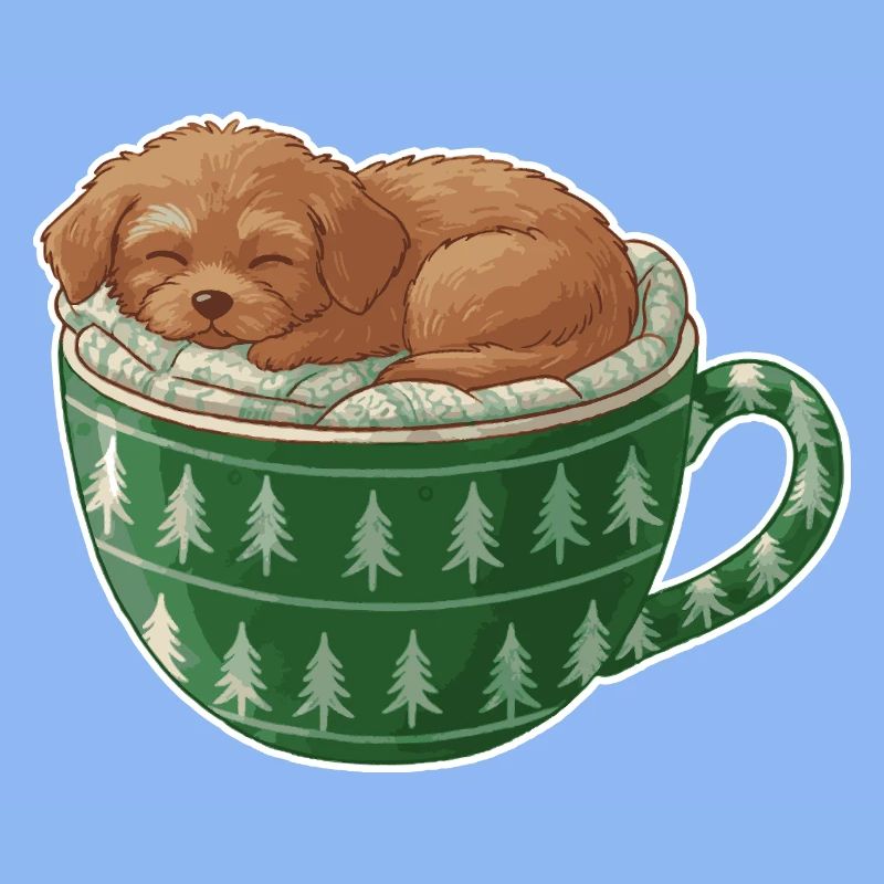 Chiot endormi dans un gobelet vert