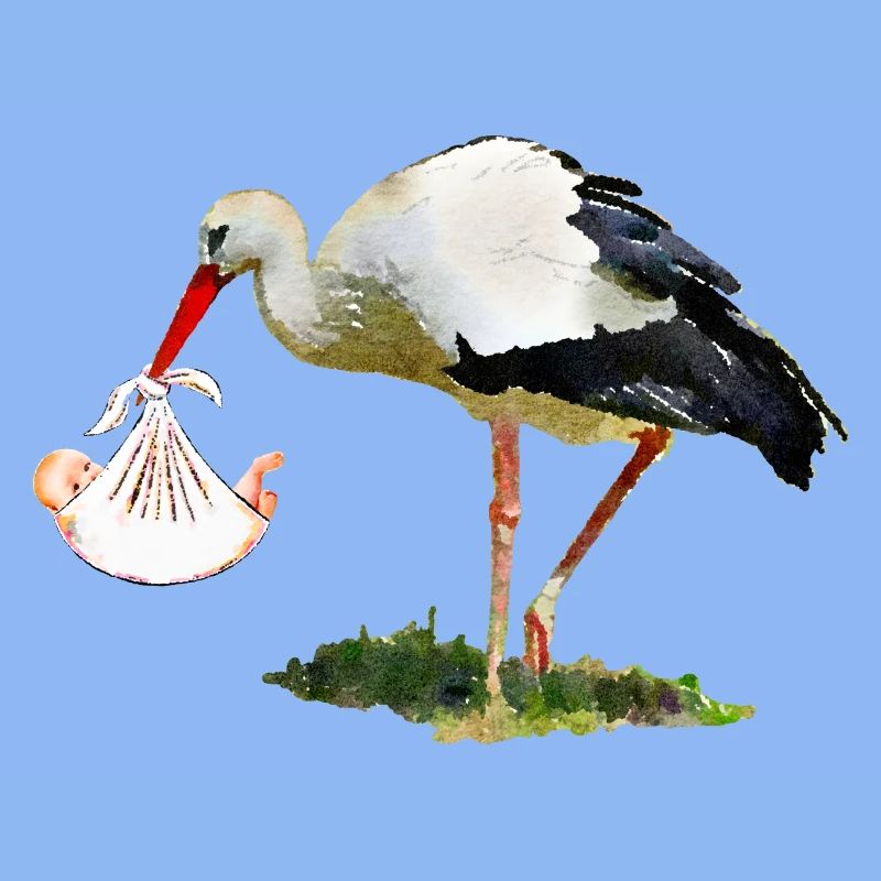 Cigogne avec bébé dans une écharpe