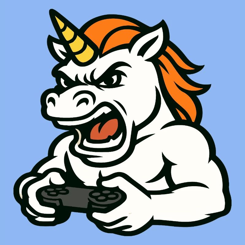 Raging Unicorn Gamer Maskottchen mit Controller