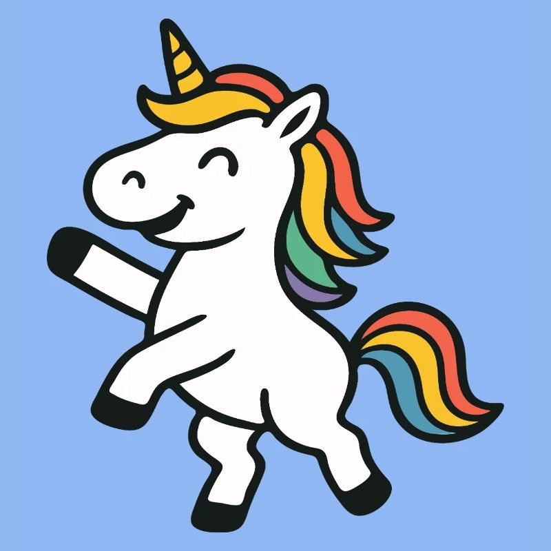 Fröhliches Springen, Einhorn mit bunten Mähnenkunst