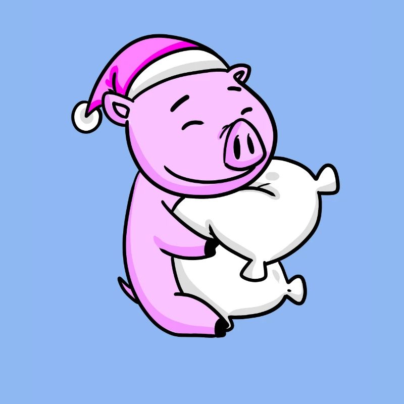 Cochon avec oreiller et bonnet de couchage