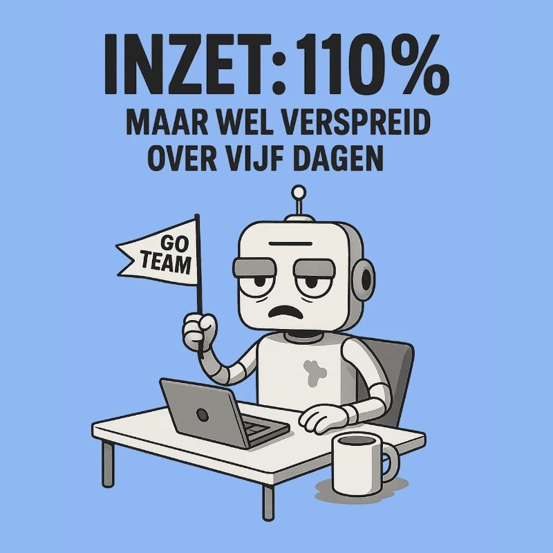 COMMITMENT: 110% – Robot at work with dry humor