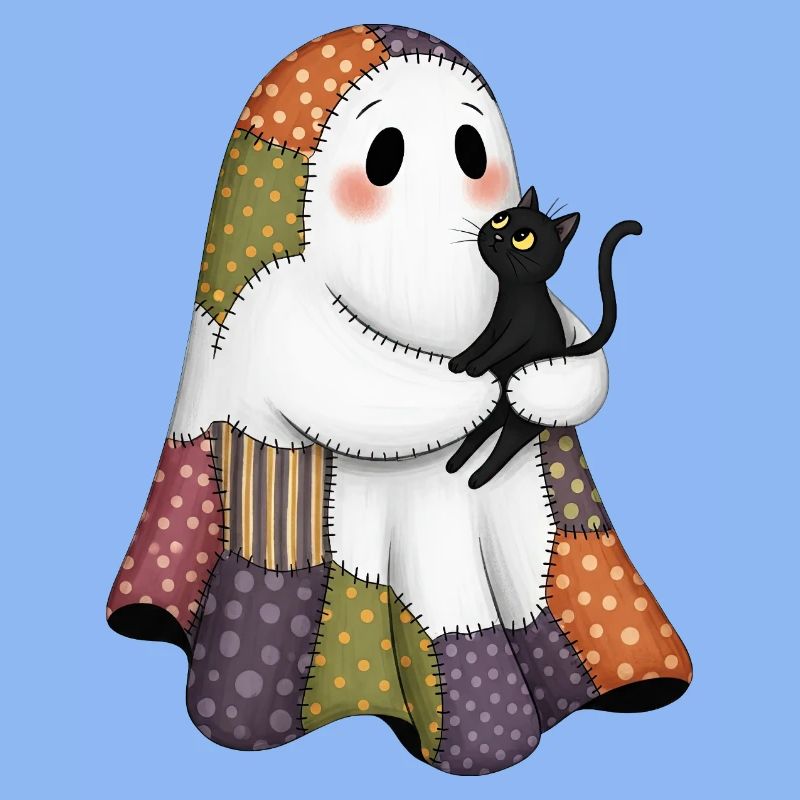 Patchwork Geist mit schwarze Katze