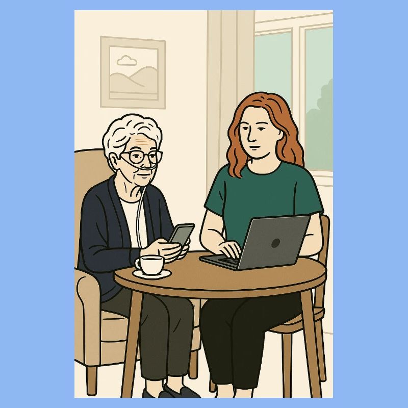 Generationen am Tisch mit Technik