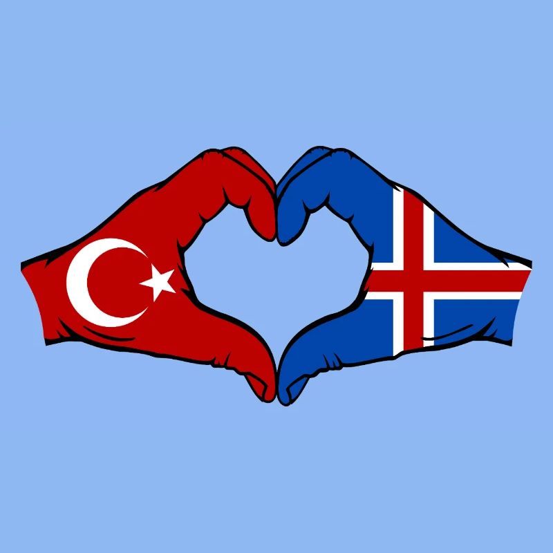 Turquie Islande Drapeau Mains Coeur Forme