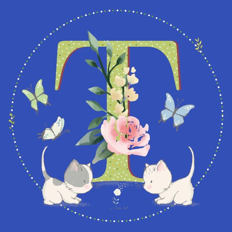 Initial letter T with cat
