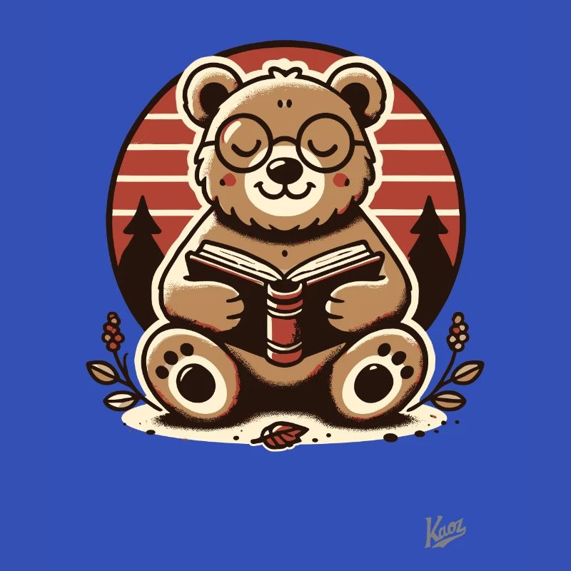 Clever bear reading a book