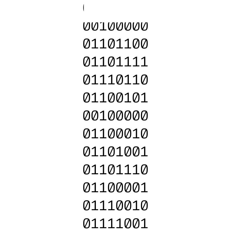 "J'AIME BINARY" en binaire.