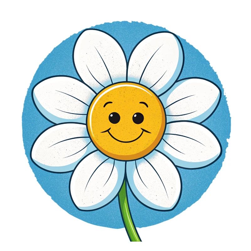 Cheerful White Daisy with Smiley Faces Pop Art