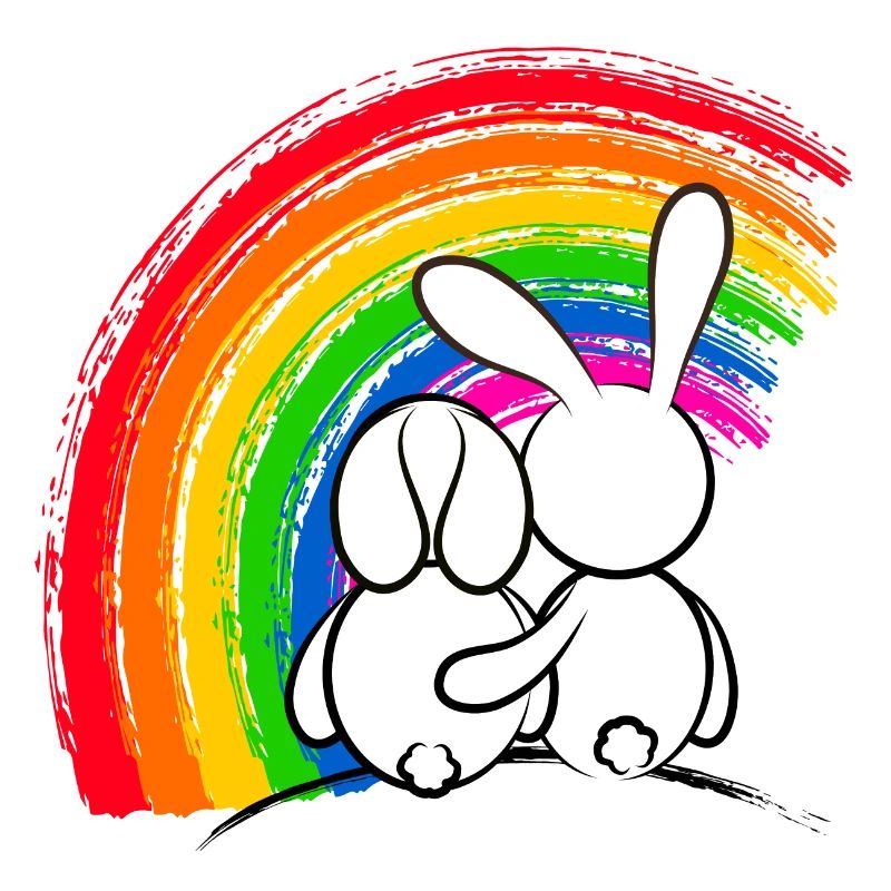 Lapins devant la Pride Arc-en-ciel