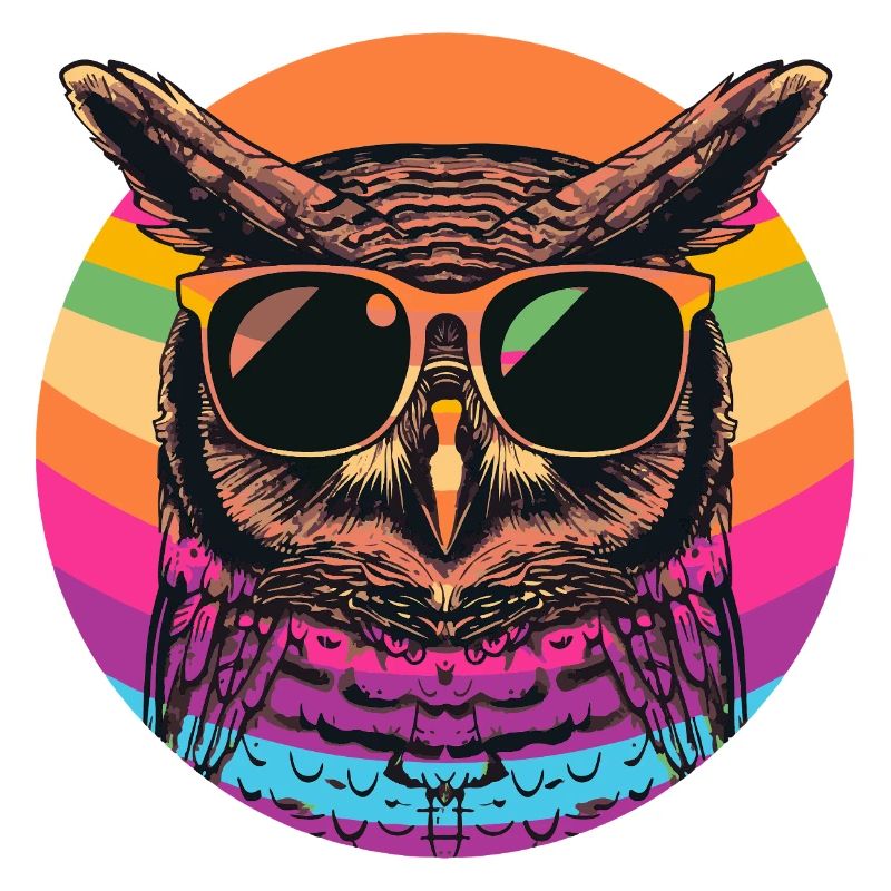Bunte Retro Eule mit Sonnenbrille