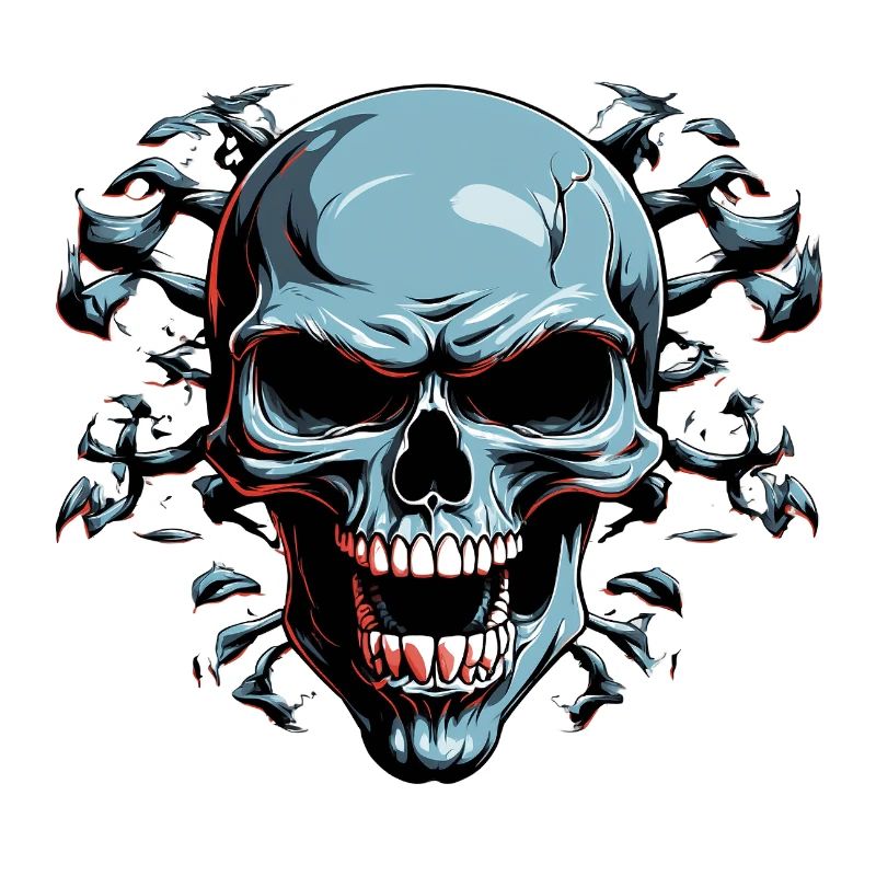 Night Bone Skull with Bat Shadow