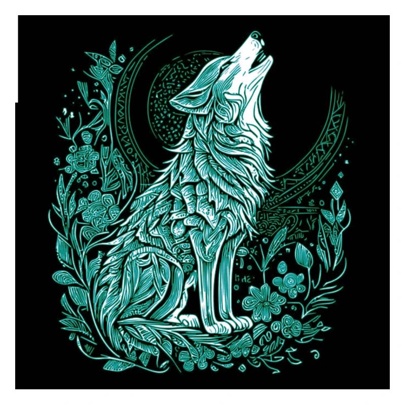 Moon Wolf Line Style with Flora