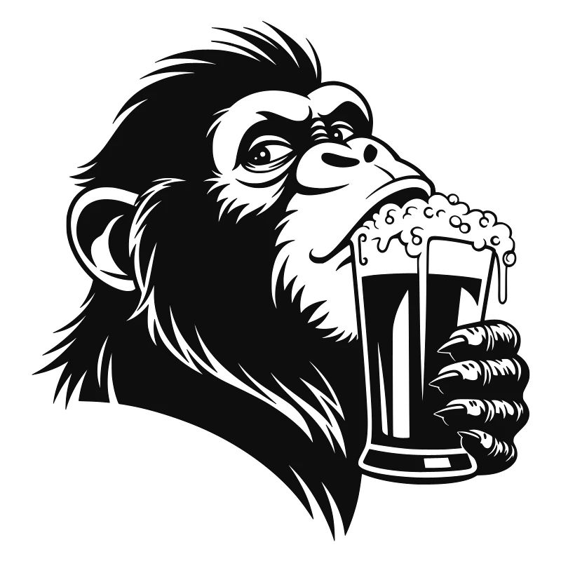 Funny monkey drinks foamy drink