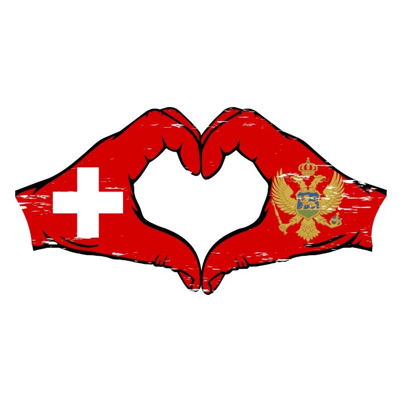 Suisse Monténégro drapeau mains forme de coeur utilisé