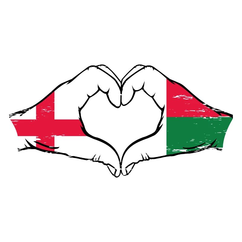 Angleterre Madagascar drapeau mains forme de coeur utilisé