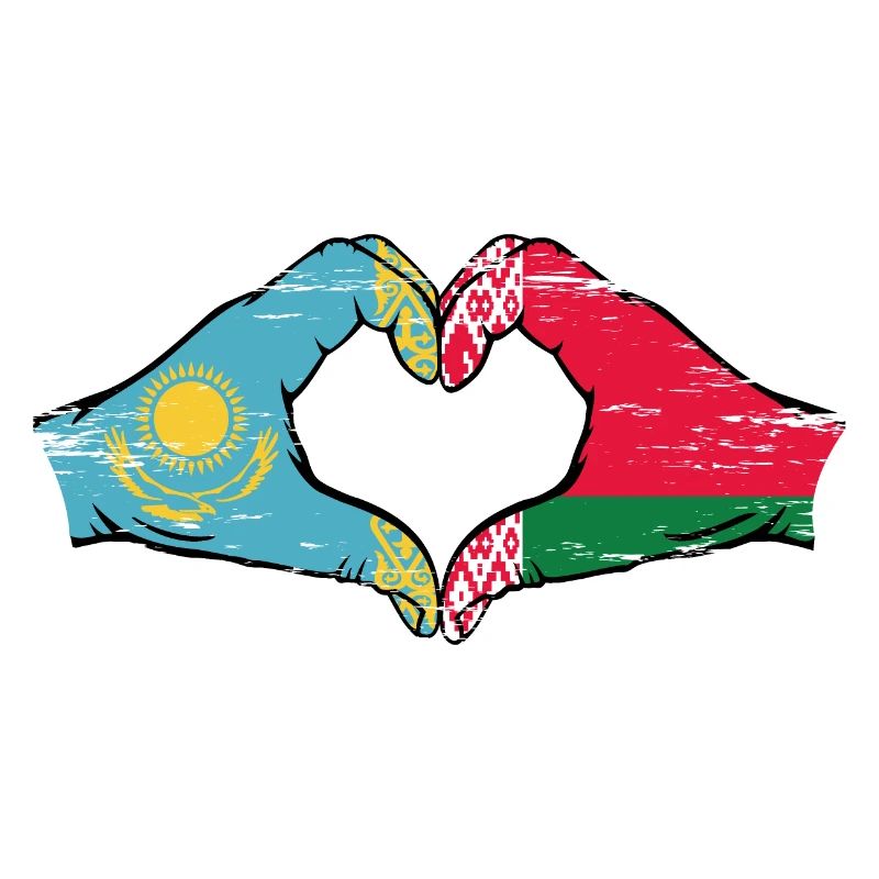 Kazakhstan Biélorussie drapeau mains forme de coeur utilisé