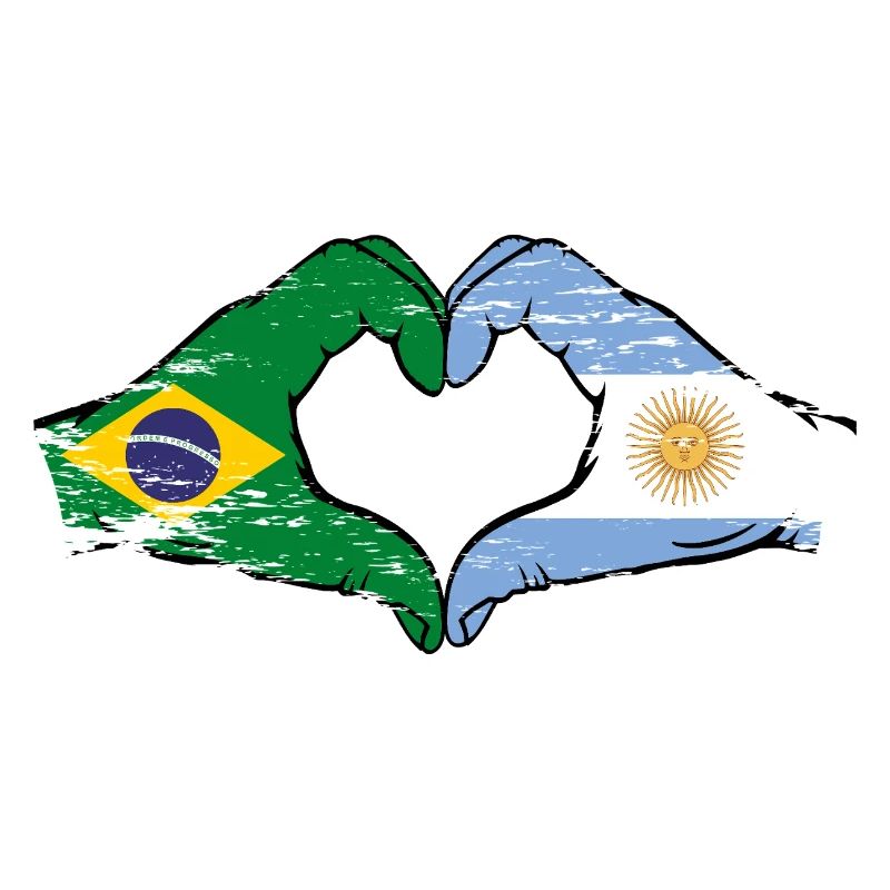 Brésil Argentine Drapeau Mains Coeur Forme Utilisé