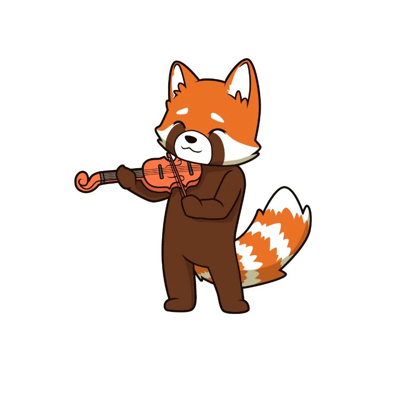 Comic red panda plays violin