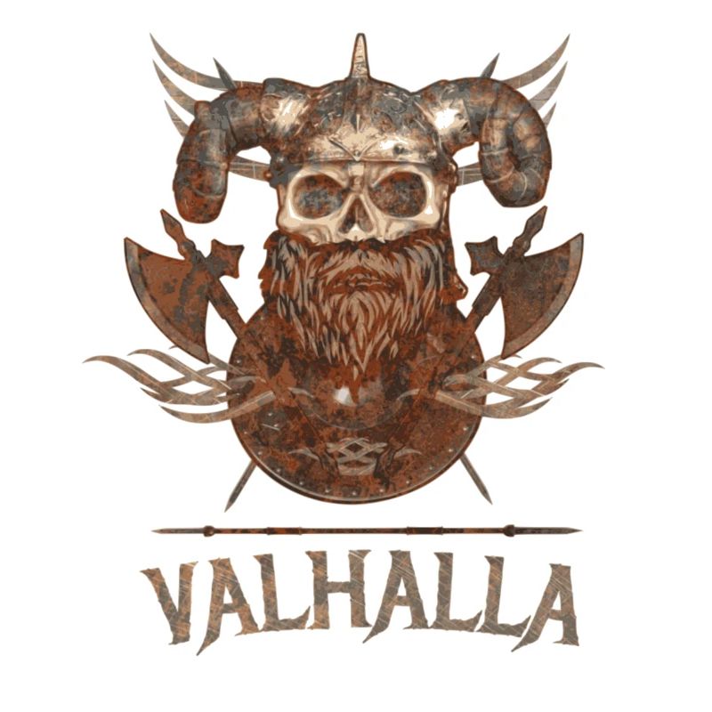 Viking skull with beard axe and shield