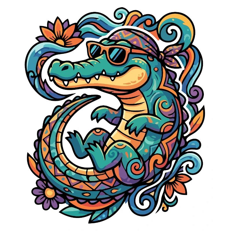 Retro Crocodile Creative Tropics Pattern Summery