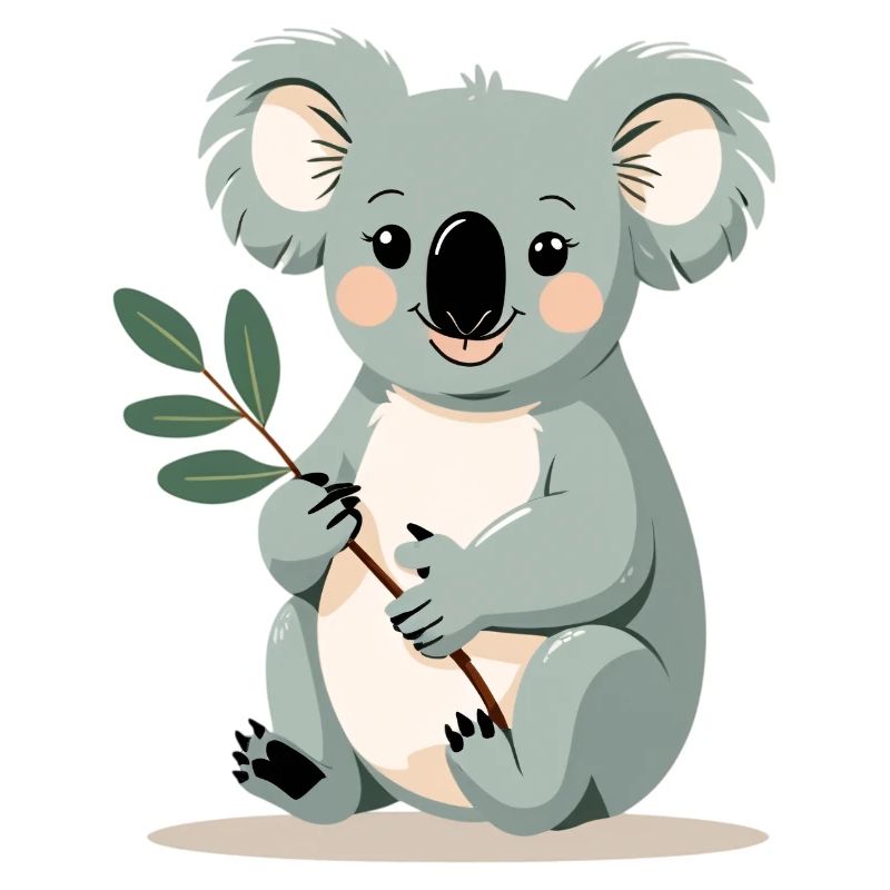 Petit koala avec une branche de feuille