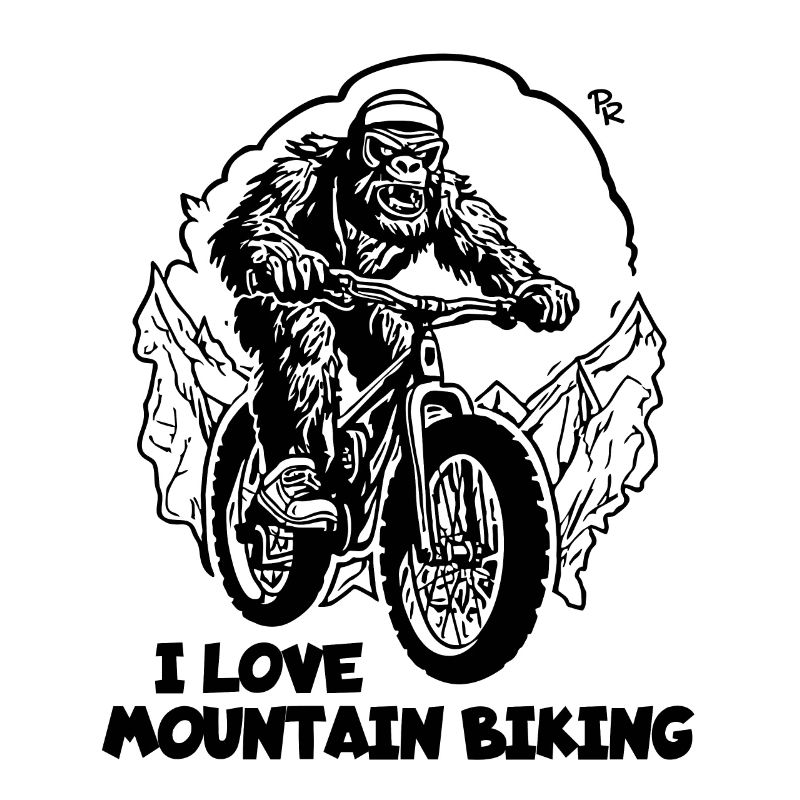 Radfahrender Gorilla: Ich liebe Mountainbiking