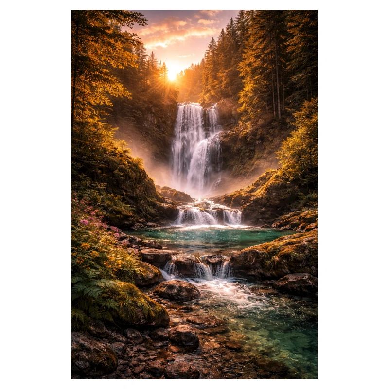 Cascade sous le soleil du soir