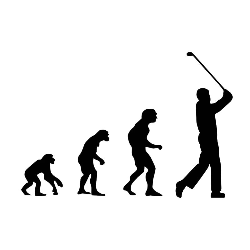 Evolution, Affen zum Golfer, Golf, Abschlag, Mann