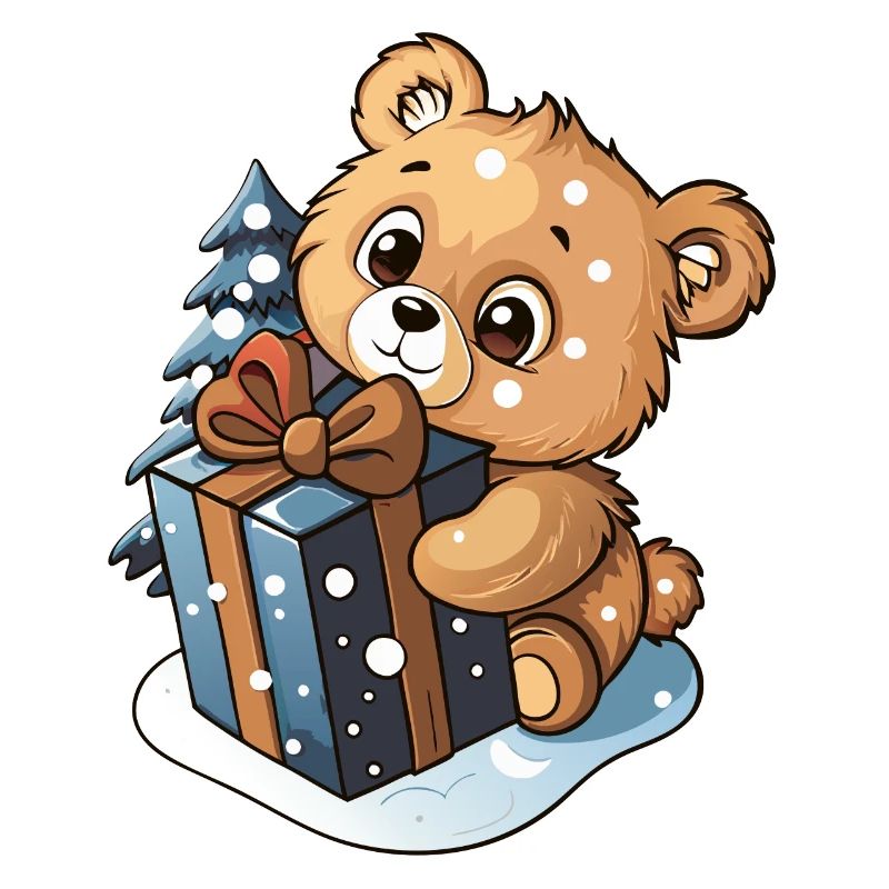 Niedlicher Bär packt Geschenk aus