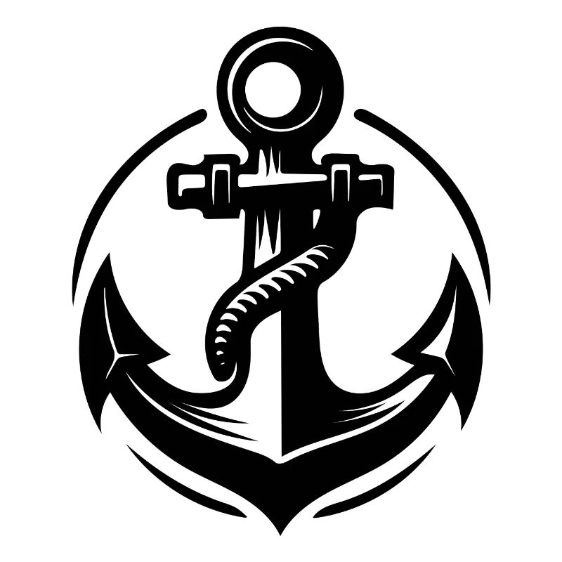 Old wet anchor with thick rope