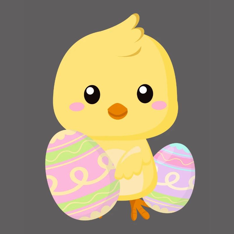 Cute little Easter chick with Easter eggs