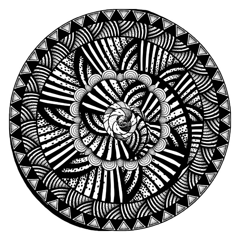 white black - abstract, circle, pattern hand painted