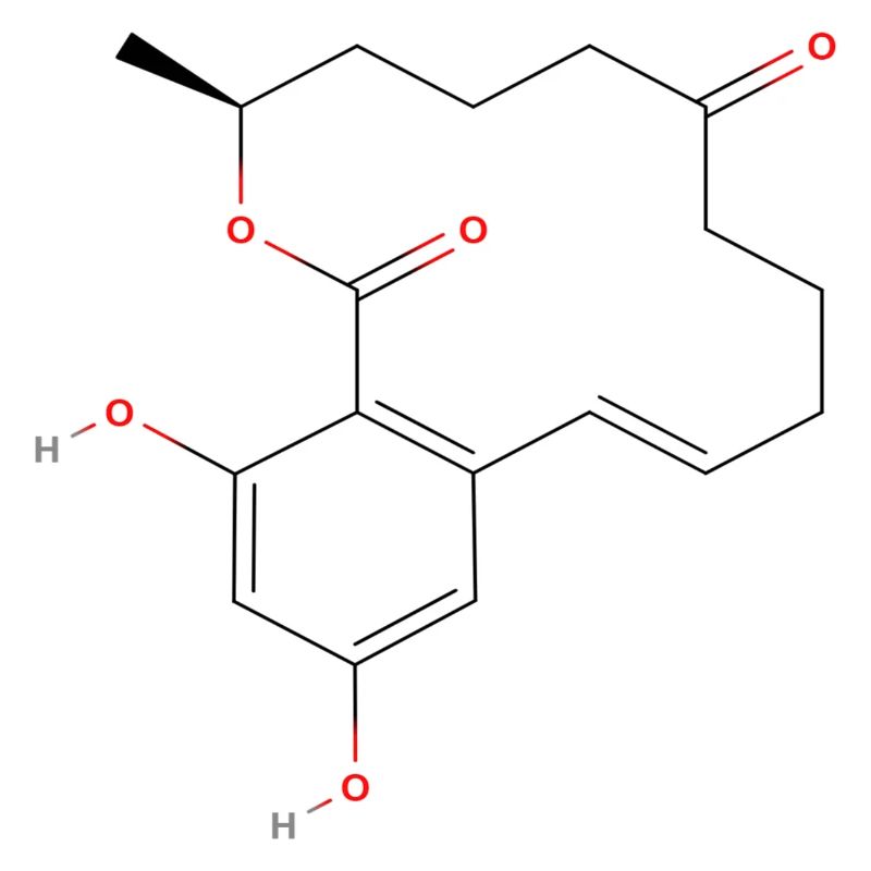 Molécule de zearalenone - Formule structurale colorée