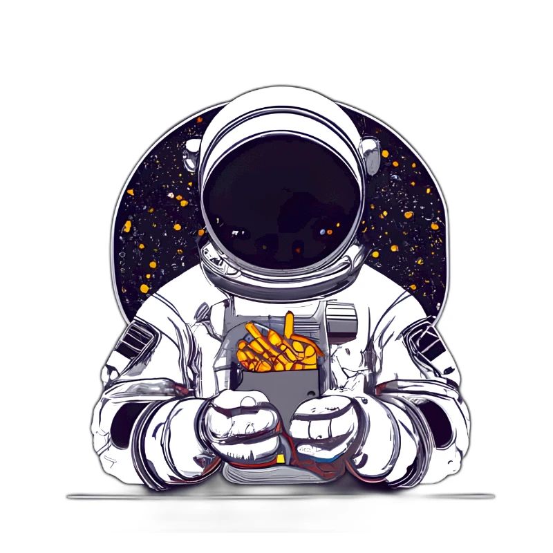 Astronaute funky dans l’espace avec des frites