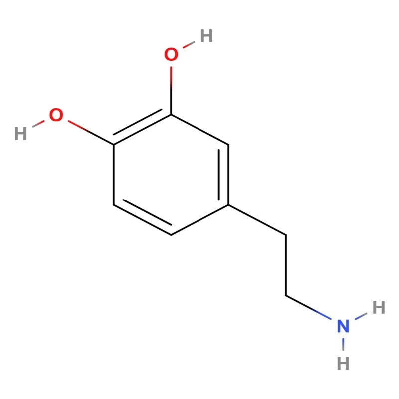 Molécule de dopamine - Formule structurelle colorée