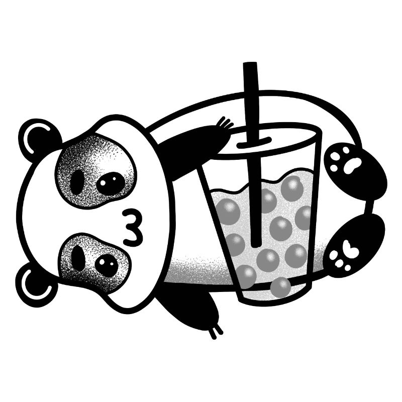 Panda laying down with a Bubble Tea