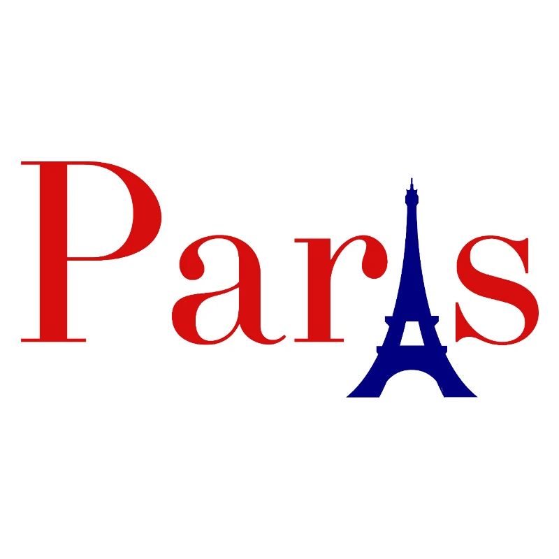 Paris Red Text with Blue Eiffel Tower