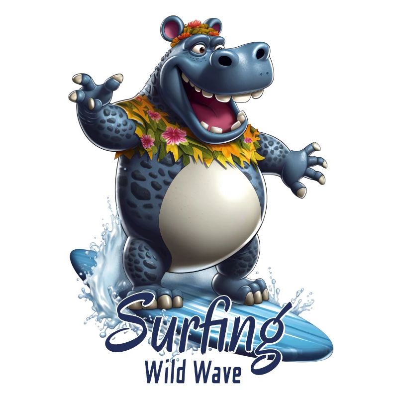 Cooles Nilpferd mit einem Surfbrett - Surfer