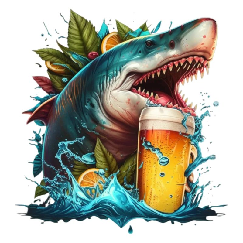 Cool shark drinking beer