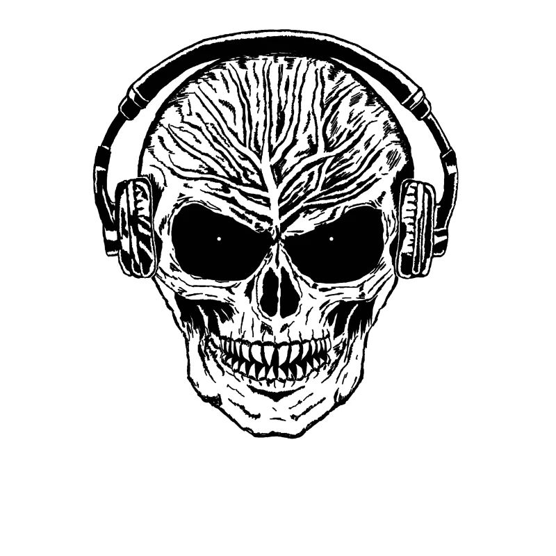 Hardstyle Techno Schädel schwarz mit Kopfhörer