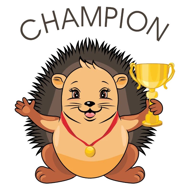 Mignon hérisson avec une médaille et un gobelet champion