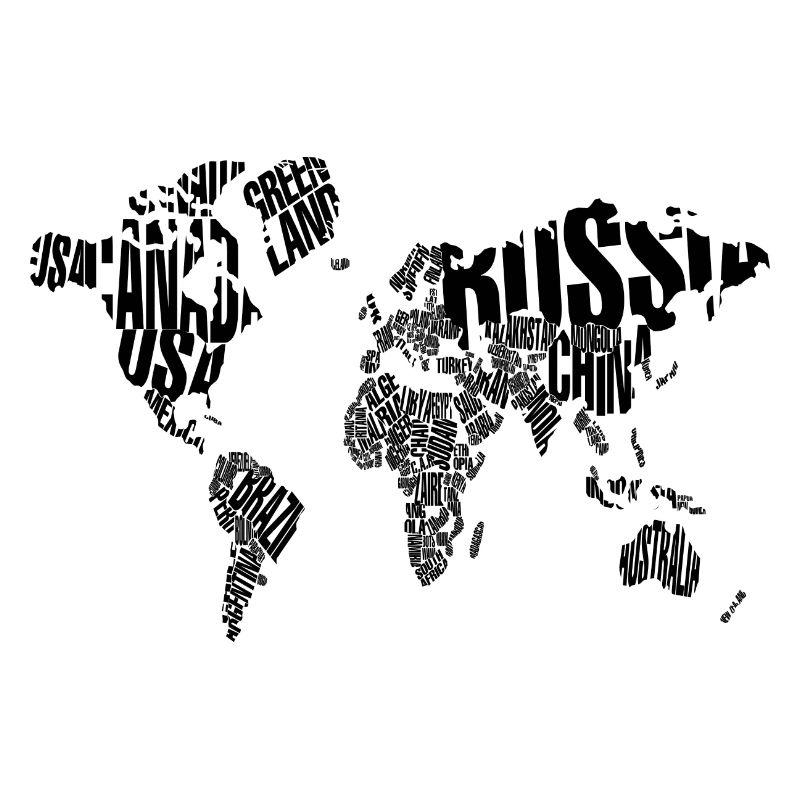 World map with countries typography. Cool gift.