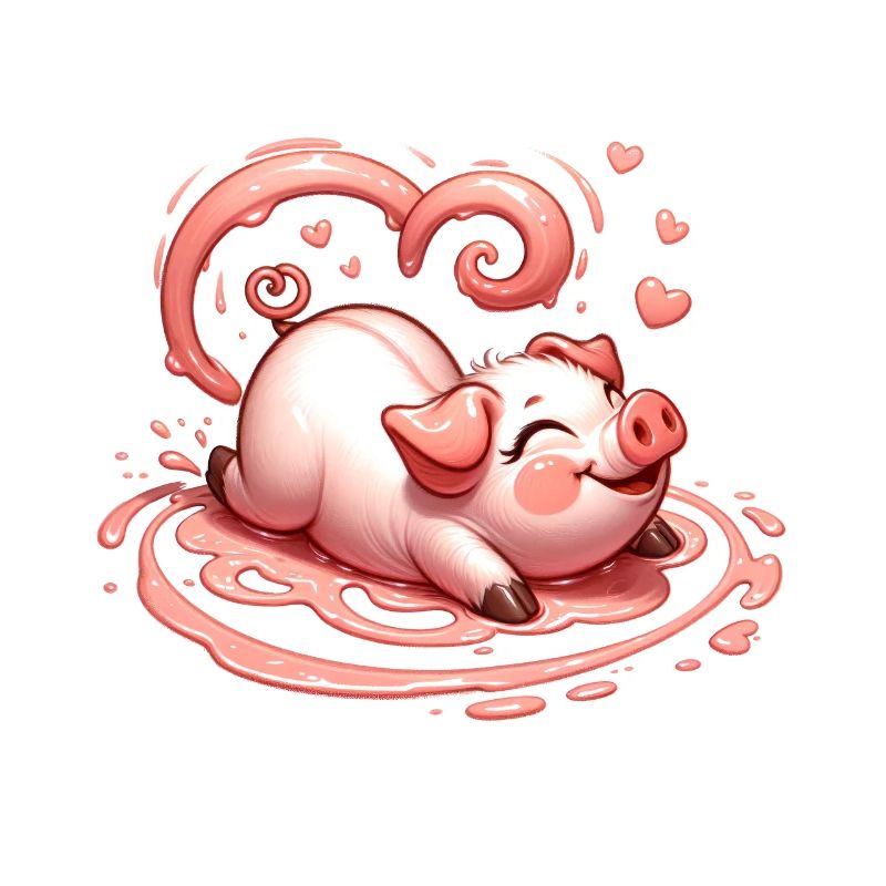 Cochon Bouclé Coeur Queue Saint Valentin Amour Boueux