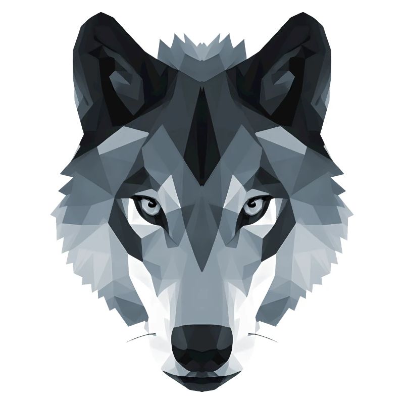 Wolf head low polygon in black and white