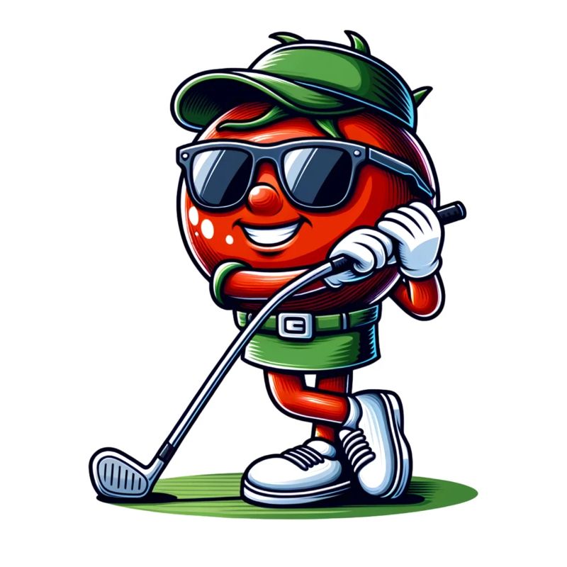 Cool funny golf tomato with sunglasses and