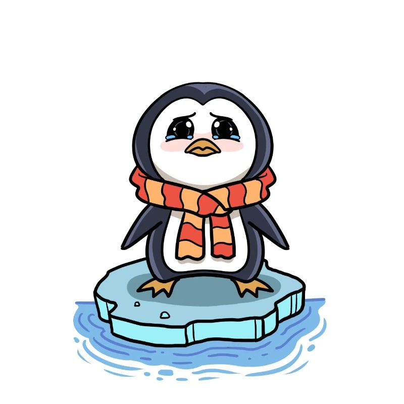 Sad penguin ice floe climate change